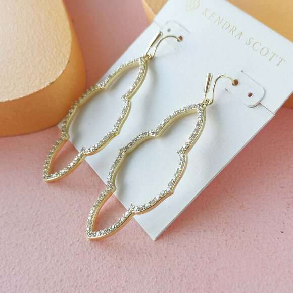 Kendra Scott - Abbie White Crystal Gold Earrings - NEW - Picture 3 of 3